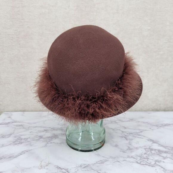 Arlington Hat Co Wool Chocolate Brown With feather band Bucket Hat Church Felt - Picture 3 of 16